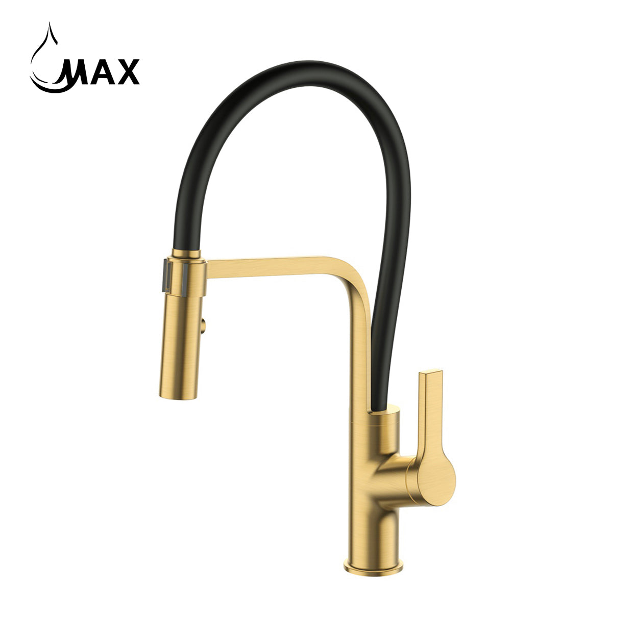 MAX Faucets Canada, Pull-Down Kitchen Faucet 18" Single Handle Flexible Rubber Brushed Gold,Matte Black Rubber Finish
