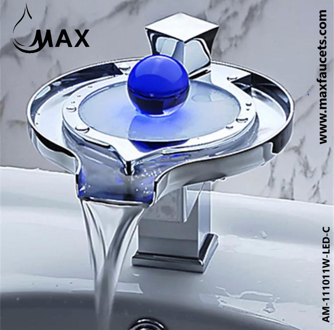 MAX Faucets Canada, Waterfall Bathroom Faucet With LED Light Chrome,Glass Finish
